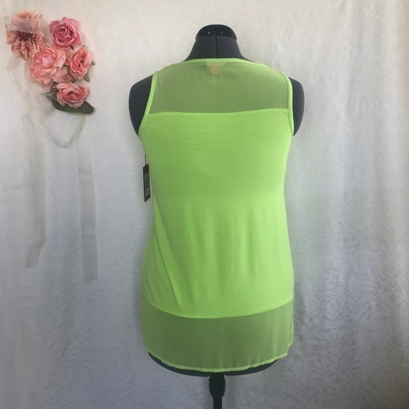 *4/$20* Vince Camuto Neon Green Blouse Sheer/Trim - Picture 3 of 6